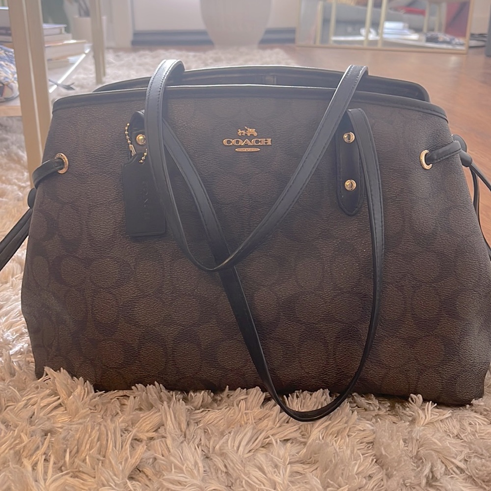 Large coach bag brown and black leather
